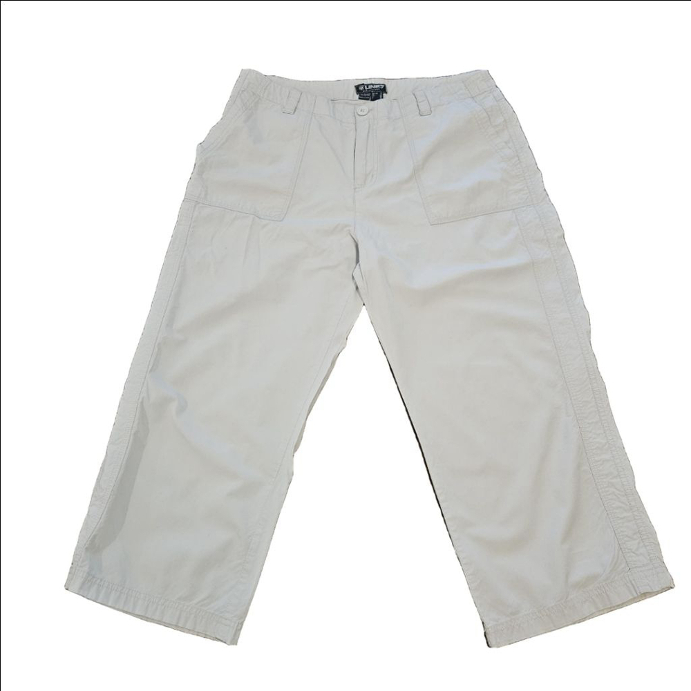 Women's Line7 Light Grey/Off White Cropped Pants, Bamboo & Cotton, Size Medium